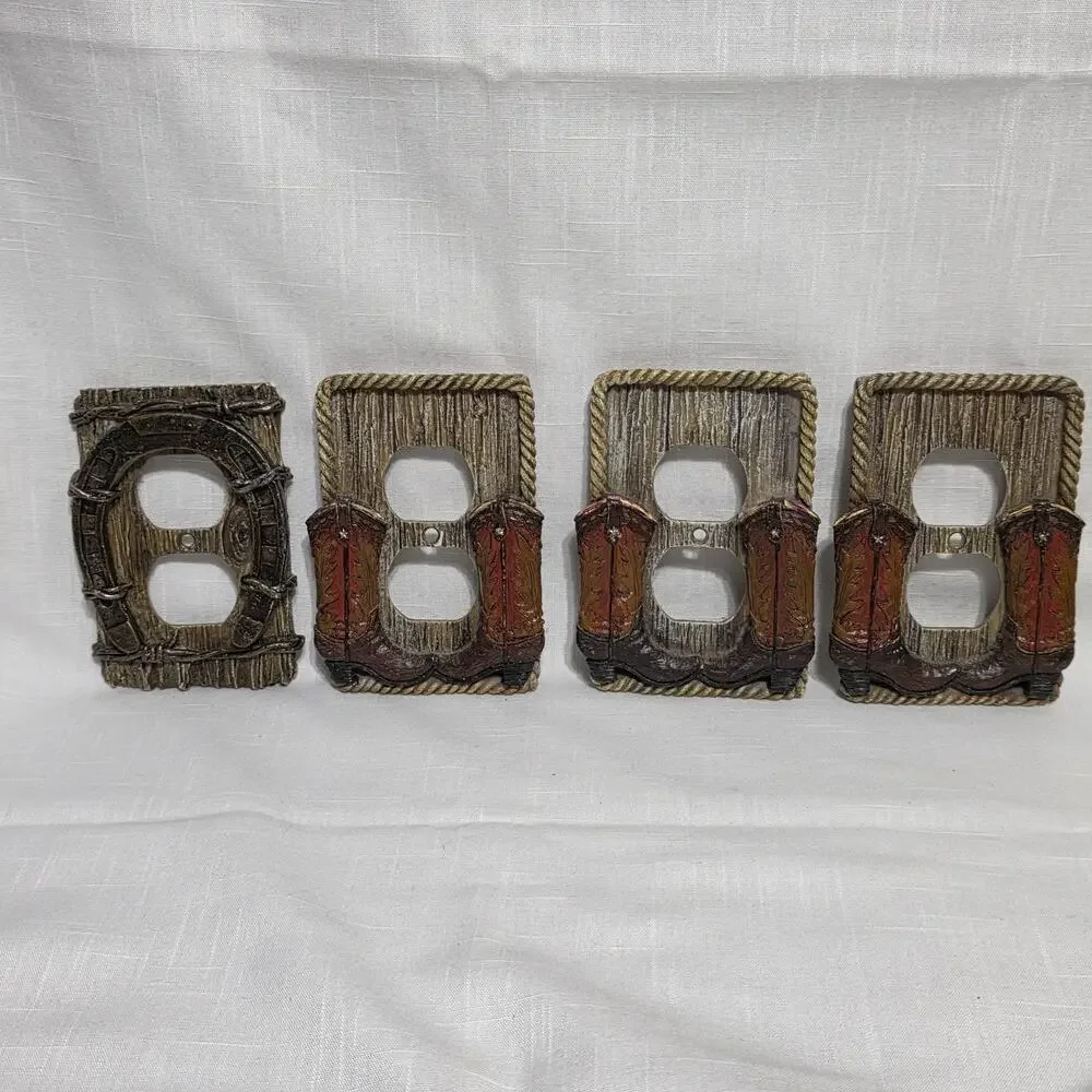 Western Cowboy Outlet Covers Boots Horseshoe Rustic Switch Plate Covers Set Of 4